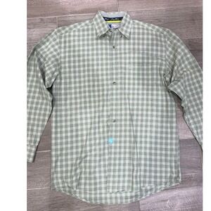 Wrangler George Strait Cowboy Cut Shirt Mens L Green Plaid Western Button Down